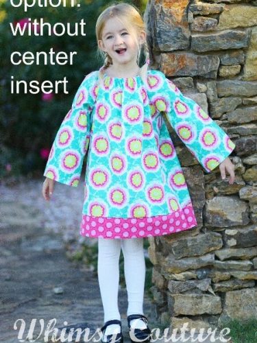 Girls peasant dress sewing pattern with center insert option. Downloadable girls dress pattern. Whimsy Couture.