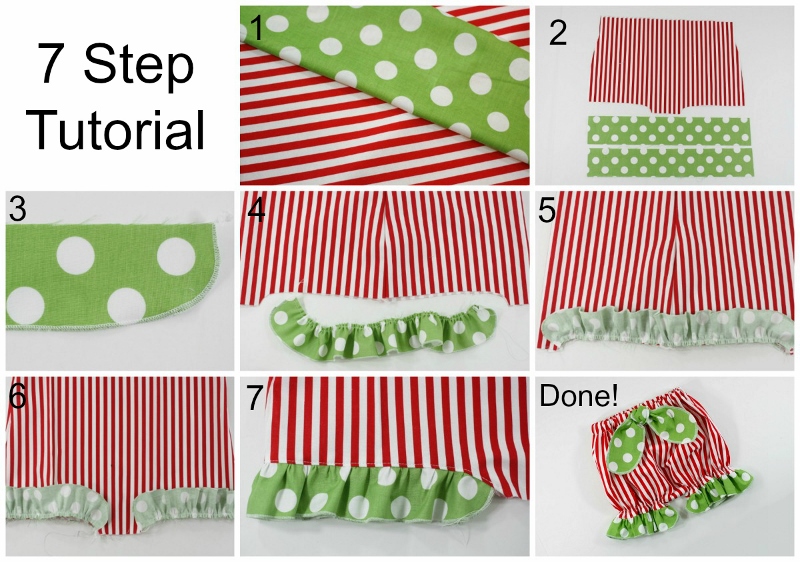 7 step tutorial on how to add ruffles to bloomers Collage