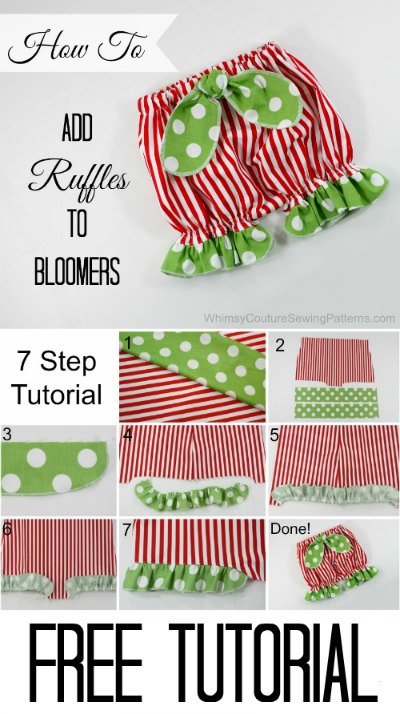 How to add ruffles to bloomers. A free tutorial from Whimsy Couture