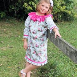 Ruffled neckline peasant dress sewing pattern. Easy to sew girls ruffle peasant dress pattern by Whimsy Couture