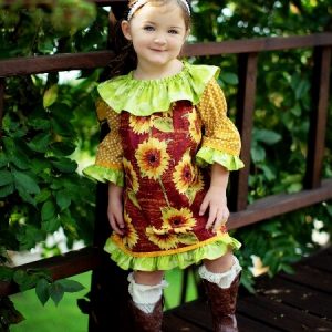 Ruffled neckline peasant dress sewing pattern. Easy to sew girls ruffle peasant dress pattern by Whimsy Couture