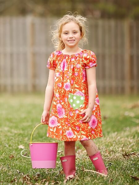 Girls peasant dress pattern. It is a simple dress with top length option and pockets | Whimsy Couture