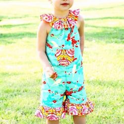 Ruffled neckline romper sewing pattern by Whimsy Couture