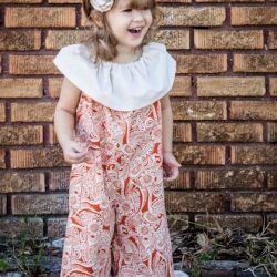 Ruffled neckline romper sewing pattern by Whimsy Couture